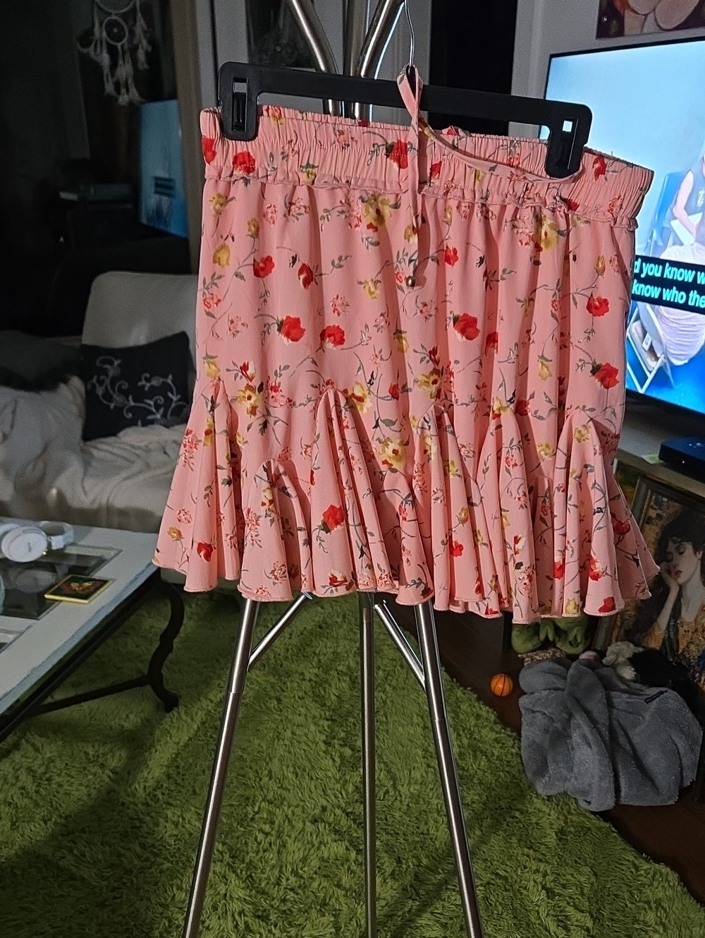 Pink Floral Ruffle Hem Mini Skirt